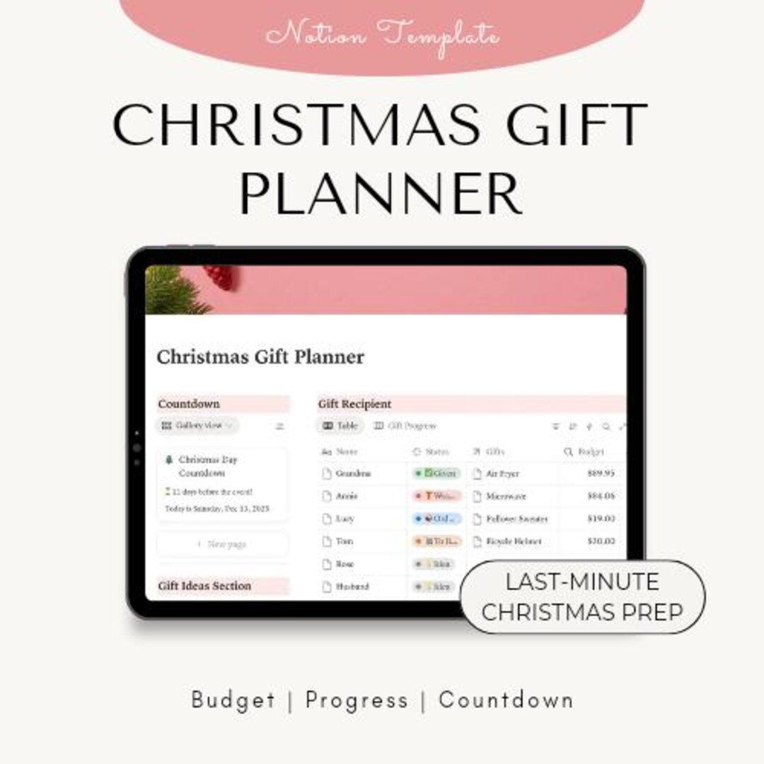 Christmas Gift Planner Notion Template | Tracker, Budget Planner ...