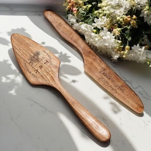 Personalized Wooden Cake Server Set, Wedding Cake Server, Elegant Bridal Pastry, Wedding Ceremony Dessert, Commemorative Wedding Gift