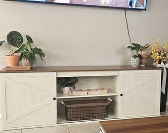 TV Stand, Entertainment Center, Storage Cabinets and Sliding Barn Doors, Table for Living Room
