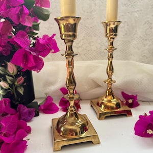 Vintage Brass Candlestick Holders: Solid Bronze, Made in India, Set of 2