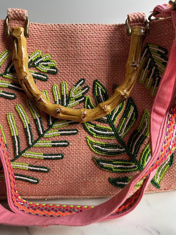 Beaded Palm Tree Bag: Pink Tropical Design with B… - image 3