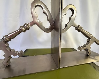 Sujetalibros antiguos de plata con forma de llave esqueleto, 7x7