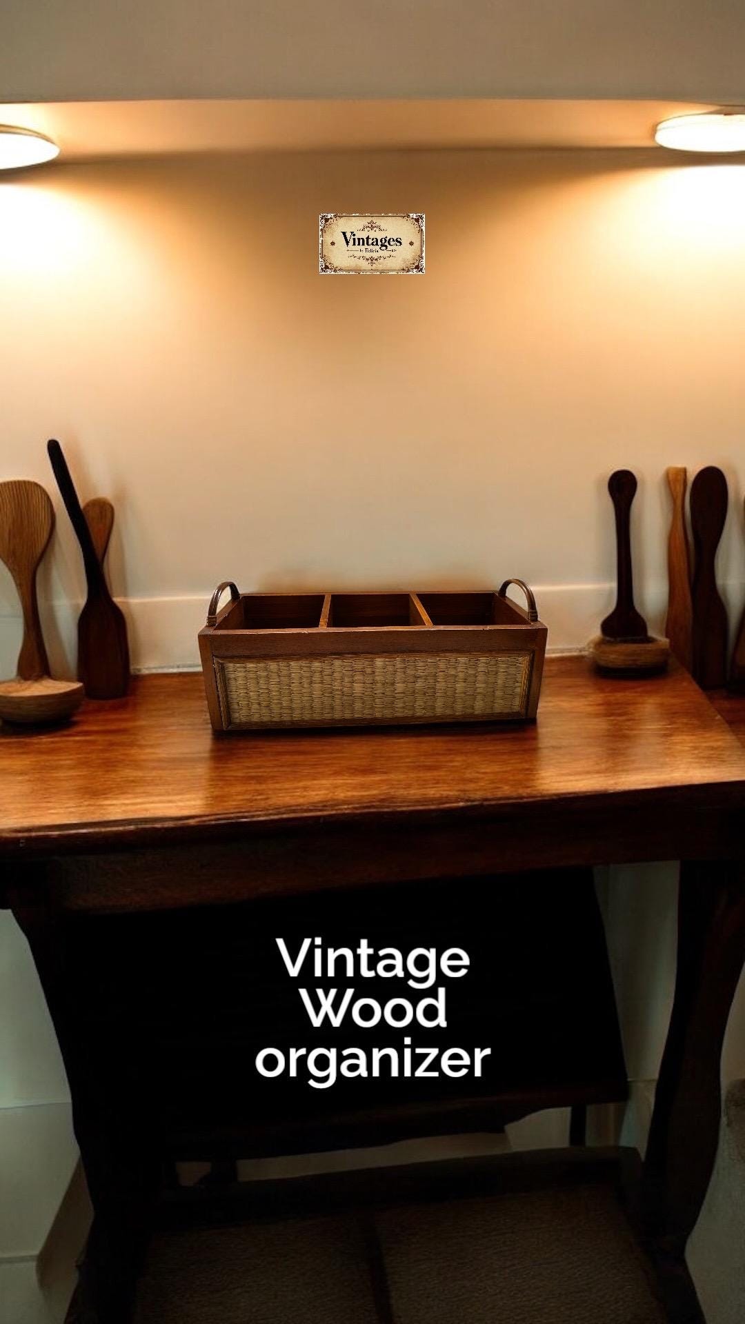 Vintage Wood Wicker Organizer Box – 3-compartment Desk Storage - Etsy