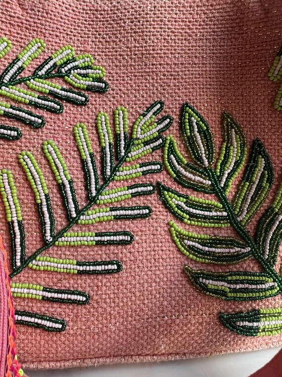 Beaded Palm Tree Bag: Pink Tropical Design with B… - image 4