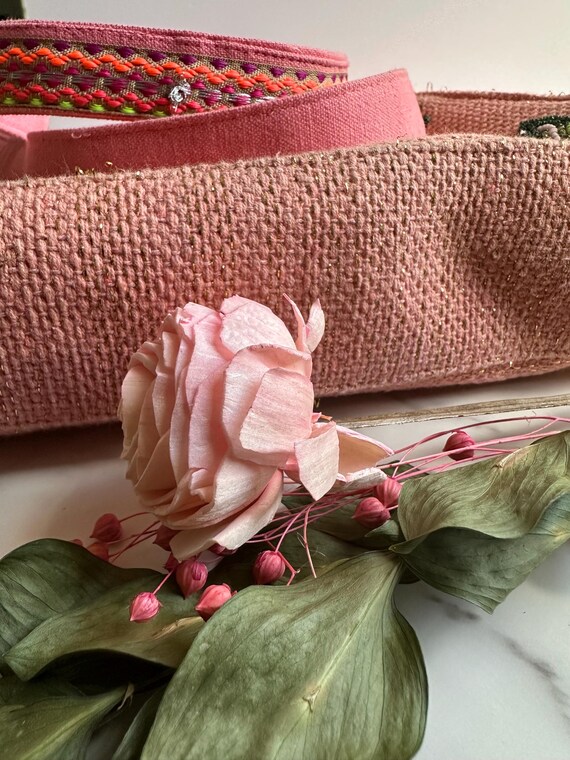 Beaded Palm Tree Bag: Pink Tropical Design with B… - image 6