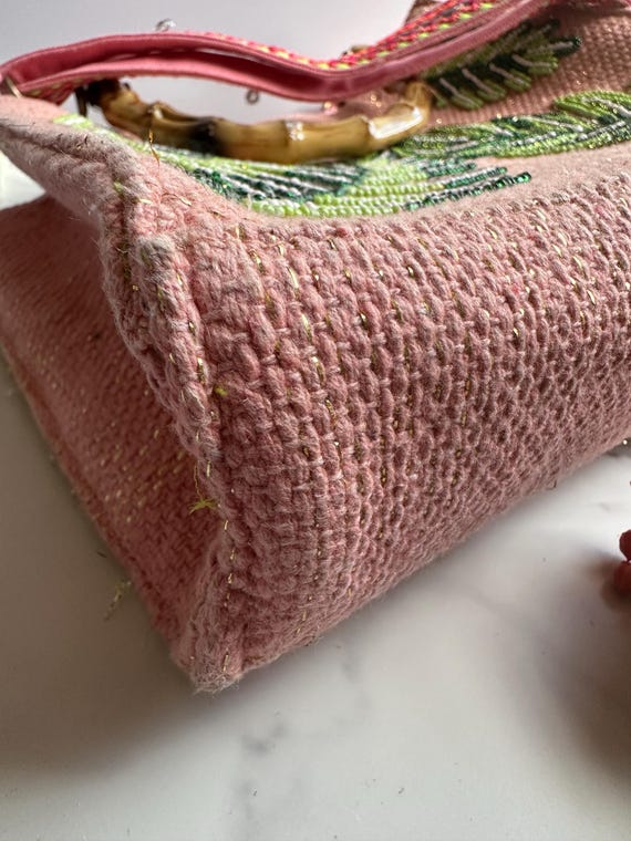 Beaded Palm Tree Bag: Pink Tropical Design with B… - image 9