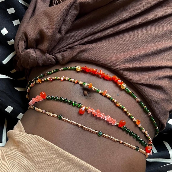 Handmade Green Beaded Waist Beads Set - Custom Size (3 PIÈCES)