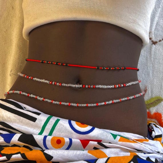 Handmade Pink & Clear Beaded Waist Beads Set (3 Piece)