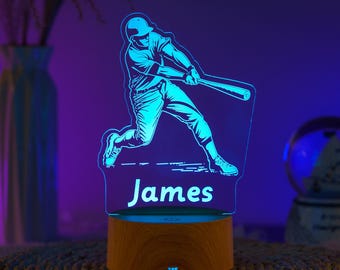 Personlig nattlampa för basebollspelare, lampa med namn, födelsedagspresent, sovrumsdekor för sportfans