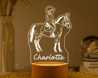 Lámpara de noche ecuestre personalizada, lámpara con nombre de equitación, regalo de cumpleaños, decoración de dormitorio con ventilador