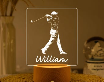 Personalized Golf Player Night Light, Custom Name Lamp, Birthday Gift, Sport Fan Bedroom Decor