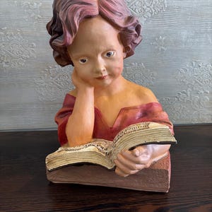 Angel Girl Reading Book Statue, 30 cm Book Lover Figurine ,Serene Angel Decor for Home or Library,Handcrafted Angel Girl Statue,