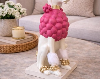 Pink Poodle Statue,Hand made Sculpture,Large Polyester Resin Dog Sculpture, Glam Home Decor,