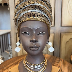 African Themed Female Bust, Art Decor, African Women Figure,  Bohemian Style, Ethnic Culture, Elegant Stylish, Handmade Art, Handmade Gift.