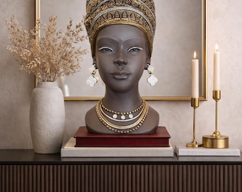 African Woman Bust Statue, Modern Art Sculpture, Home Decor (10.63 Inches)