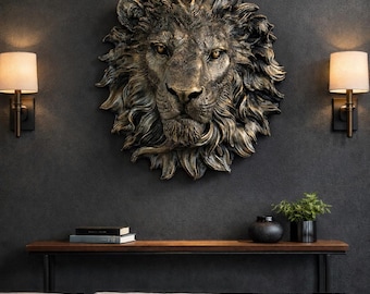 Big Handmade Lion Head Wall Sculpture, Modern Metallic Home Decor,40 cm / 15.75 inc