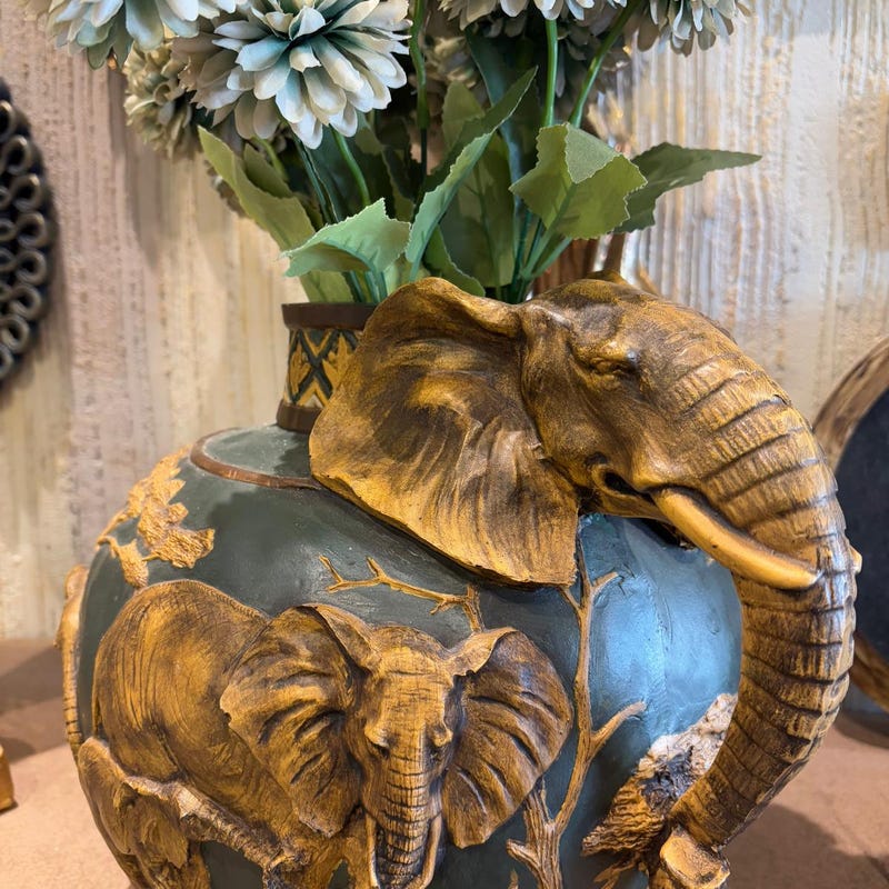 ELEPHANT DECORATED VASE main image 1