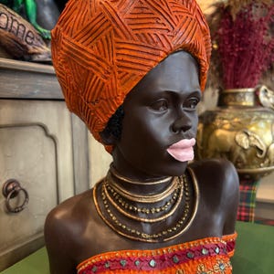 African Woman Statue,Elegant African Art Sculpture – Decorative Tabletop Bust – Traditional African Culture Figure, Unique Gift,