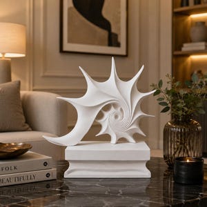 Nautilus Fossil Shell Sculpture, Polyester Coastal Figurine, Beach House Accent