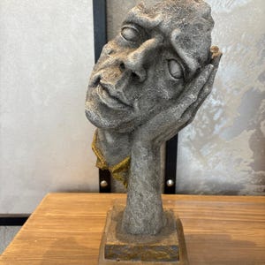 Abstract Face Mask Sculpture: Modern Desk Figurine, Concrete Effect