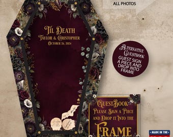 Halloween Guest Book/Coffin/Alternative/Personalized/Coffin/Heart Drop/Top Drop Frame/Wedding/Wine/200+ Guests