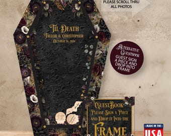 Halloween Guest Book/Coffin/Floral/Personalized/Coffin/Heart Drop/Top Drop Frame/Wedding/Wine/200+ Guests