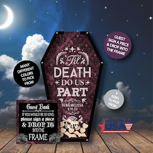 Halloween Guest Book/Til Death Do us Part/Alternative/Personalized/Coffin/Heart Drop/Top Drop Frame/Wedding/200+ Guests