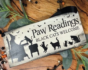 Halloween Sign/Paw Readings Sign/ Black Cat/Orange Black/Cat sign/Wood Sign/Cat Lover/Vintage Style