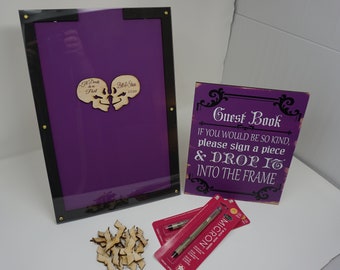 Halloween Guest Book/Two Skulls/Alternative/Personalized/Wood Shapes/Heart Drop/Top Drop Frame/Wedding/Goth Wedding