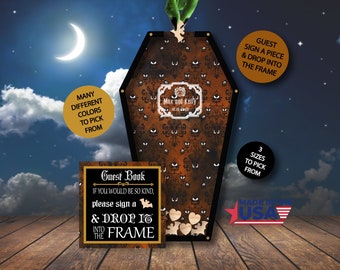 Halloween Guest Book/Haunted Mansion/Alternative/Personalized/Coffin/Heart Drop/Top Drop Frame/Wedding/200 guest