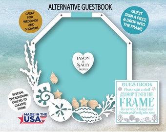 Ocean Guestbook - Shells - Beach Wedding - Drop Frame - Heart Drop Frame - Guestbook Frame