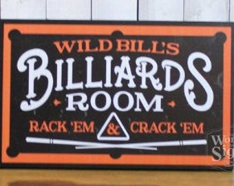 Billiards Sign/Personalized Billiards Room Sign/Man Cave/Christmas Gift/YOU choose Name and Colors/Pool Table/Male Gift/Wood Sign/Han