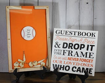 Baseball Theme Guest Book-Baseball glove and baseball bat drop pieces-Alternative Guestbook
