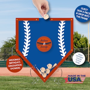 Home Plate-Guestbook-Alternative-Top Drop-Wedding-Birthday-Showers-Graduation-Orange-Blue