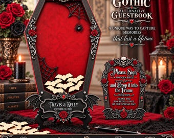 Gothic Wedding Guest Book Alternative, Personalized Guest Book with Wooden Chips, Gothic Wedding Keepsake