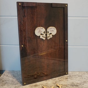 Libro de visitas de Halloween/Dos calaveras/Alternativo/Personalizado/Formas de madera/Corazón/Marco superior/Boda - ENVÍO RÁPIDO/Boda gótica imagen 2