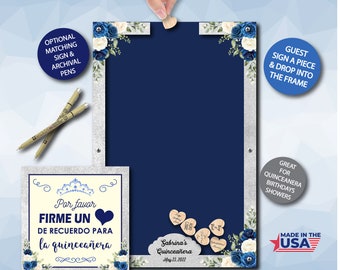 Quinceanera/Quince Anos/Birthday/Navy Blue/Blues/Roses/Top Drop Frame/Guest Book/Unique/Alternative/Themed Shower/Drop Frame