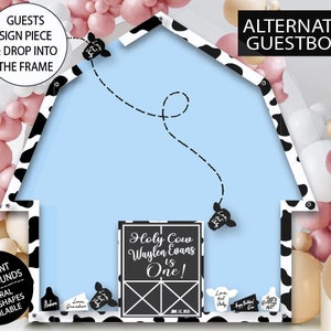 Barn Guestbook/First Birthday/Birthday Party/Top Drop Frame/Unique/Alternative/Barn Animals/Farm/Holy Cow/Farm Theme
