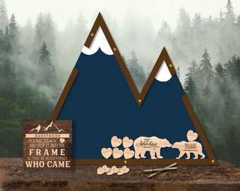 Mountain Theme - Bear Couple - Wedding - drop pieces-Alternative Guestbook-Blue