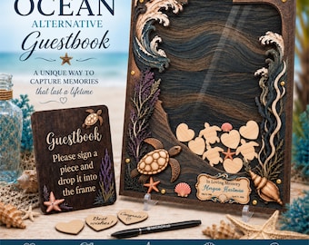 Personalized Memorial Guest Book Alternative, Ocean Sea Turtle Drop Frame, Beach & Special Occasion Keepsake