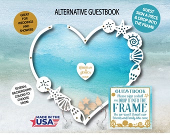 Heart Shell Guestbook - Shells - Beach Wedding - Ocean - Drop Frame - Heart Drop Frame - Guestbook Frame - 150+ Guests
