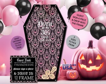 Halloween Guest Book/Death To My/Birthday/Alternative/Personalized/Coffin/Heart Drop/Top Drop Frame/Wedding/Pink/200+ Guests