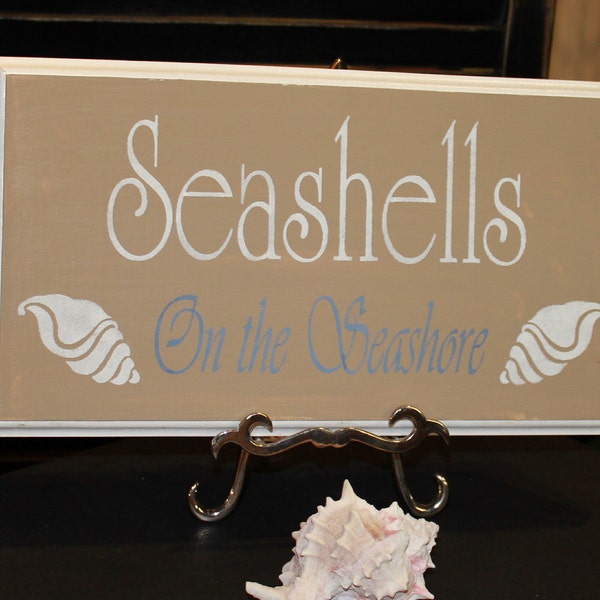 SAMPLE SALE/Seashells on the Sea Shore Sign/Ocean/Shabby Chic Sign/Cottage/Beach/Wedding/Beach Decor/Beach Sign/Wood Sign/Ready to Ship