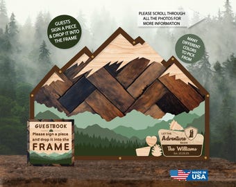 Mountain Theme - National Park Sign/ Couple - Wedding - Green - drop pieces-Alternative Guestbook