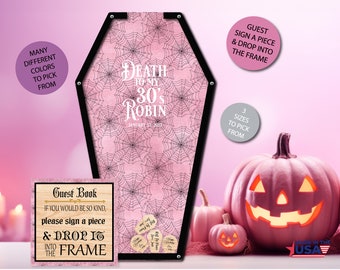 Halloween Guest Book/Death To My/Birthday/Alternative/Personalized/Coffin/Heart Drop/Top Drop Frame/Wedding/Pink/200+ Guests