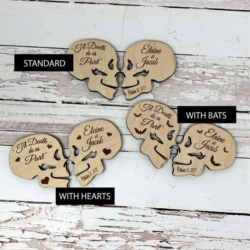 Libro de visitas de Halloween/Dos calaveras/Alternativo/Personalizado/Formas de madera/Corazón/Marco superior/Boda - ENVÍO RÁPIDO/Boda gótica imagen 3