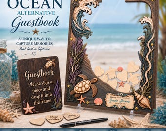 Personalized Birthday Guest Book Alternative, Ocean Sea Turtle Drop Frame, Beach & Special Occasion Keepsake