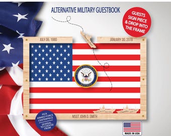 Personalized Guest Book/Flag/Navy/Army/Air Force/Military/Armed Forces/Retirement/Guest Book/Wood Shape/Submarine/Ships