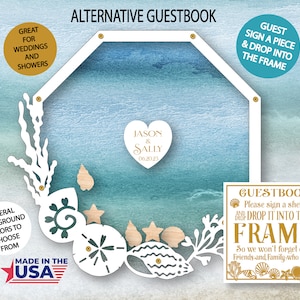 Ocean Guestbook - Shells - Beach Wedding - Drop Frame - Heart Drop Frame - Guestbook Frame