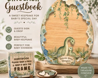 Dinosaur Baby Shower -Guestbook - Alternative - Top Drop - Mother and Baby